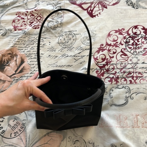 Black satin bow dressy purse with zipper inside. Very lightly used. - Picture 3 of 9